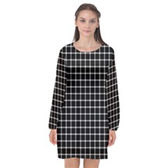 Black And White Optical Illusion Dots And Lines Long Sleeve Chiffon Shift Dress  by PodArtist