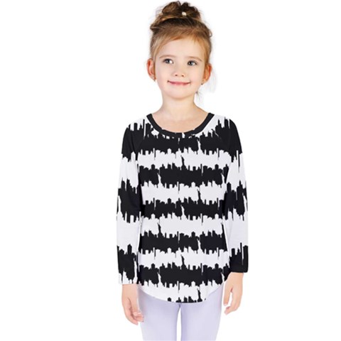 Black & White Stripes Nyc New York Manhattan Skyline Silhouette Kids  Long Sleeve Tee by PodArtist