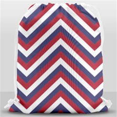 United States Red White And Blue American Jumbo Chevron Stripes Drawstring Bag (large) by PodArtist