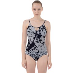 Fabric Texture Painted White Soft Cut Out Top Tankini Set by Sapixe