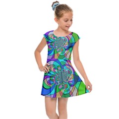 Retro Wave Background Pattern Kids Cap Sleeve Dress by Nexatart