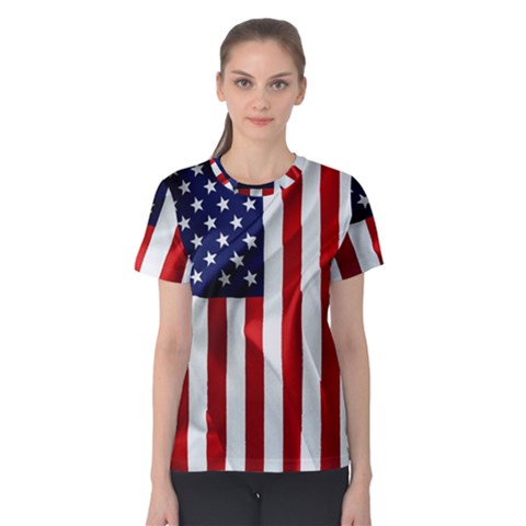 American Usa Flag Vertical Women s Cotton Tee by FunnyCow