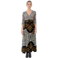 Butterflies And Flowers A In Romantic Universe Button Up Boho Maxi Dress by pepitasart