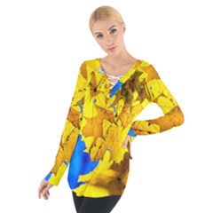 Yellow Maple Leaves Tie Up Tee by FunnyCow