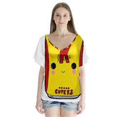 Kawaii Cute Tennants Lager Can V-neck Flutter Sleeve Top by CuteKawaii1982