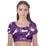 PURPLE Velvet Short Sleeve Crop Top 