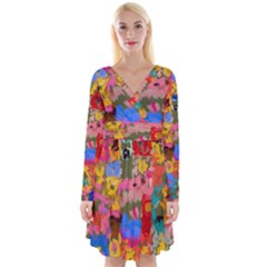 Coloful Strokes Canvas                                       Long Sleeve Front Wrap Dress by LalyLauraFLM