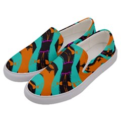 Blue Orange Black Waves                                    Men s Canvas Slip Ons by LalyLauraFLM