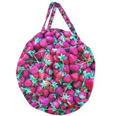 Pile Of Red Strawberries Giant Round Zipper Tote by FunnyCow