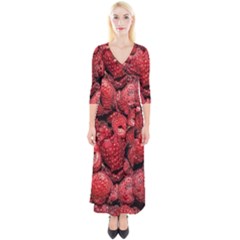 Red Raspberries Quarter Sleeve Wrap Maxi Dress by FunnyCow