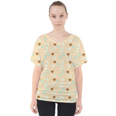 Beige Heart Cherries V-neck Dolman Drape Top by snowwhitegirl