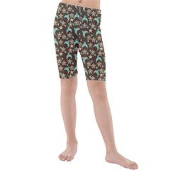 Brown With Blue Hats Kids  Mid Length Swim Shorts by snowwhitegirl