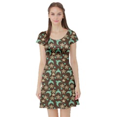 Brown With Blue Hats Short Sleeve Skater Dress by snowwhitegirl