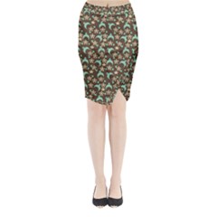 Brown With Blue Hats Midi Wrap Pencil Skirt by snowwhitegirl