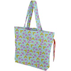 Blue Star Yellow Hats Drawstring Tote Bag by snowwhitegirl