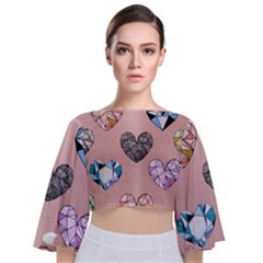 Gem Hearts And Rose Gold Tie Back Butterfly Sleeve Chiffon Top by NouveauDesign