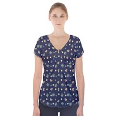 Blue Milk Hearts Short Sleeve Front Detail Top by snowwhitegirl