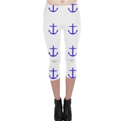 Royal Anchors On White Capri Leggings  by snowwhitegirl