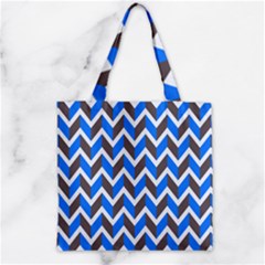 Zigzag Chevron Pattern Blue Grey Zipper Grocery Tote Bag by snowwhitegirl