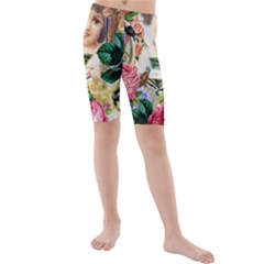 Little Girl Victorian Collage Kids  Mid Length Swim Shorts by snowwhitegirl