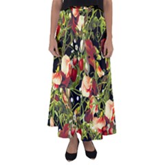 Fruit Blossom Black Flared Maxi Skirt by snowwhitegirl