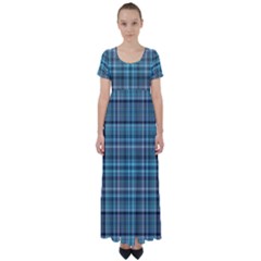 Teal Plaid High Waist Short Sleeve Maxi Dress by snowwhitegirl