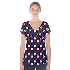 Eye Dots Red Blue Short Sleeve Front Detail Top by snowwhitegirl