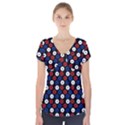 Eye Dots Red Blue Short Sleeve Front Detail Top View1