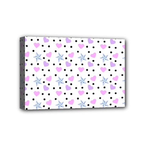Hearts And Star Dot White Mini Canvas 6  X 4  by snowwhitegirl