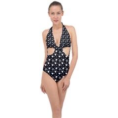 Hearts And Star Dot Black Halter Front Plunge Swimsuit by snowwhitegirl