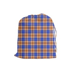 Orange Blue Plaid Drawstring Pouch (large) by snowwhitegirl