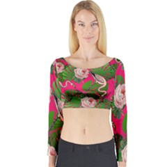 Flamingo Floral Pink Long Sleeve Crop Top by snowwhitegirl