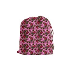 Lazy Cat Floral Pattern Pink Polka Drawstring Pouch (medium) by snowwhitegirl