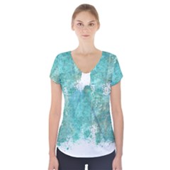 Splash Teal Short Sleeve Front Detail Top by vintage2030