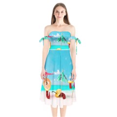 Red Chili Peppers On The Beach Shoulder Tie Bardot Midi Dress by FunnyCow