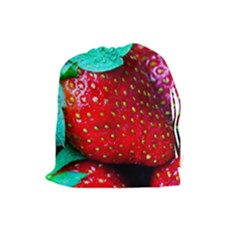 Red Strawberries Drawstring Pouch (large) by FunnyCow