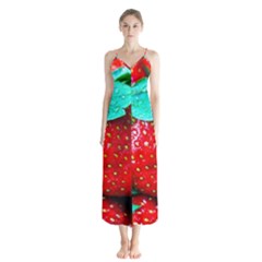 Red Strawberries Button Up Chiffon Maxi Dress by FunnyCow