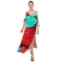 Red Strawberries Maxi Chiffon Cover Up Dress by FunnyCow