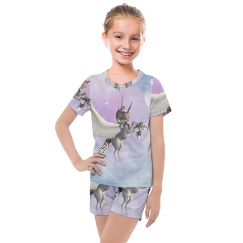 Cute Little Pegasus In The Sky, Cartoon Kids  Mesh Tee And Shorts Set by FantasyWorld7