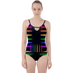 Neon Light Abstract Pattern Lines Cut Out Top Tankini Set by Sapixe