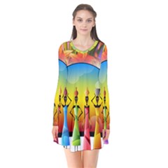 African American Women Long Sleeve V-neck Flare Dress by AlteredStates