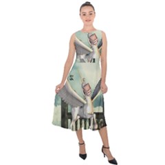 Cute Little Pegasus In The Sky, Cartoon Midi Tie-back Chiffon Dress by FantasyWorld7