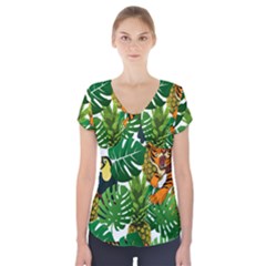 Tropical Pelican Tiger Jungle Short Sleeve Front Detail Top by snowwhitegirl