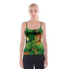 Tropical Pelican Tiger Jungle Black Spaghetti Strap Top by snowwhitegirl