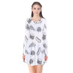Fast Food Pattern Long Sleeve V-neck Flare Dress by Valentinaart