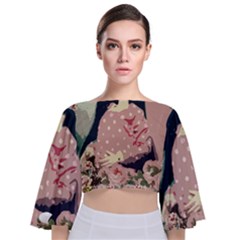 Rose Floral Doll Tie Back Butterfly Sleeve Chiffon Top by snowwhitegirl