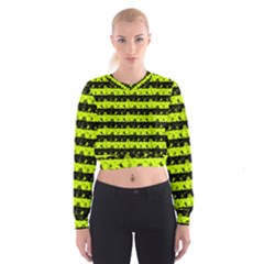 Slime Green And Black Halloween Nightmare Stripes  Cropped Sweatshirt by PodArtist