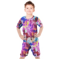 Blue Pink Watercolors                                                 Kids  Tee And Shorts Set by LalyLauraFLM