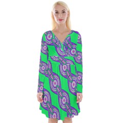 Purple Chains On A Green Background                                                       Long Sleeve Front Wrap Dress by LalyLauraFLM