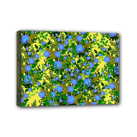 Blue Luminescent Roses Yellow Mini Canvas 7  X 5  (stretched) by snowwhitegirl